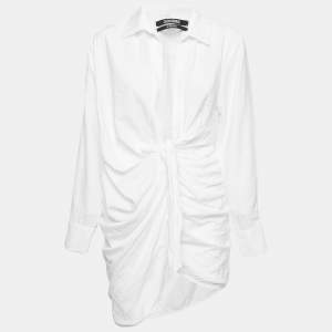 Jacquemus White Nylon Blend Buttoned Front Ruched Mini Dress XS