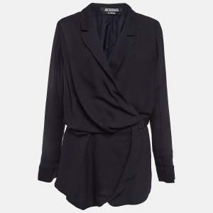 Jacquemus Navy Blue Canvas La Riviera Wrap Mini Dress S