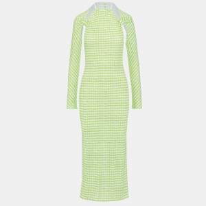Jacquemus Green Checkered Print Jersey La Robe Nodi Midi Dress M