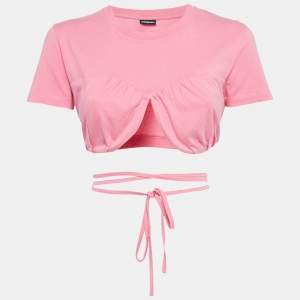Jacquemus Pink Cotton Knit Underwired Lace-Up Baci Crop Top XS