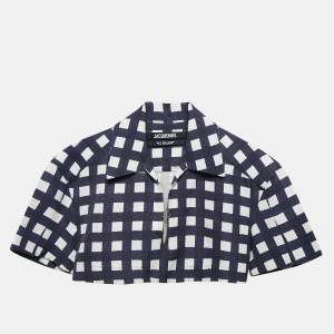 Jacquemus Navy Blue Checkered Silk Blend Le Haut Bebi Crop Top XS