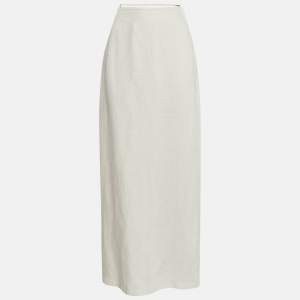 Pre Owned Jacquemus Ivory White Checked Linen L'amour Maxi Skirt M