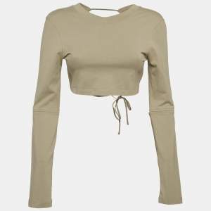 Jacquemus Sage Green Cotton Open Back Crop T-Shirt XS