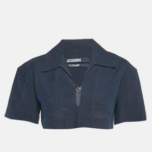 Jacquemus Navy Blue Hemp Blend Le Haut Bebi Crop Top S