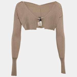 Jacquemus Dark Beige Rib Knit La Maille Pralù Le Raphia Cardigan L