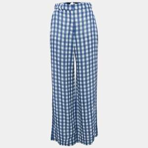Jacquemus Blue/White Checked Crepe Straight Leg Trousers XS