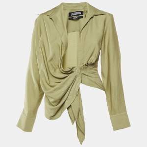 Jacquemus Green Crepe Le Bahia Tie Front Blouse XXS 