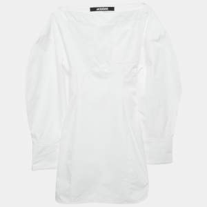 Jacquemus White Poplin Cut-Out Detail Mini La Casa Casaco Dress XS