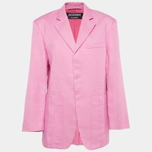 Jacquemus Pink Gabardine Linen Blend Single Breasted Le Splash Blazer L