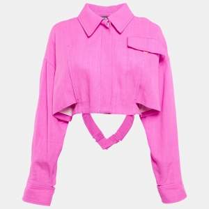 Jacquemus Pink Linen Blend Cropped Lannee 97 Jacket L