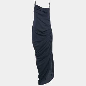 Jacquemus Navy Blue Crepe Le Splash Asymmetric Maxi Dress M