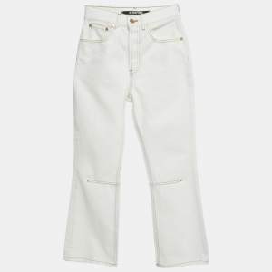 Jacquemus White Denim Leather Trim Straight Leg Jeans S Waist 24"