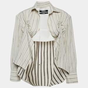 Jacquemus Beige/Brown Striped Cotton Ruche Detail Shirt XS