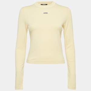 Jacquemus Yellow Cotton Logo Tape Detail Long Sleeve T-Shirt XS