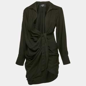 Jacquemus Black Crepe La Robe Bahia Draped Mini Dress XS