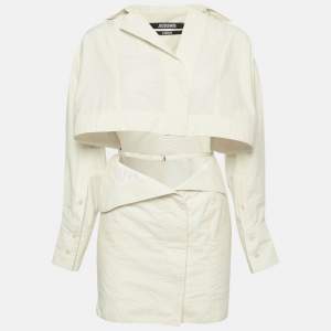 Jacquemus Cream Cotton Cut-Out Detail L'amour Mini Dress XS