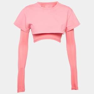 Jacquemus Pink Cotton knit & Lyocell Knit Le Double Crop T-Shirt S