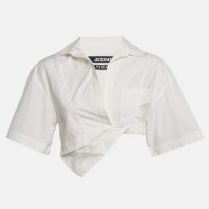 Jacquemus White Poplin Asymmetric Crop Top S