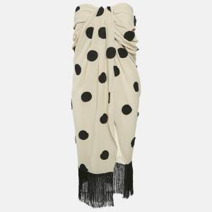 Jacquemus Light Beige Polka Dot Applique Detail Crepe Fringed Long Skirt L