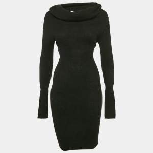 Jacquemus Black Mohair Rib Knit Off Shoulder Cut-Out Midi Dress M