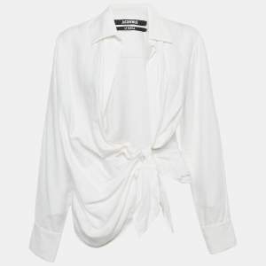 Jacquemus White Viscose Tie-Up Detail Le Raphia Blouse XS