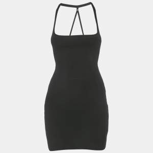 Pre Owned Jacquemus Black Rib Knit Detachable Ruffle Detail Mini Bodycon Dress S 