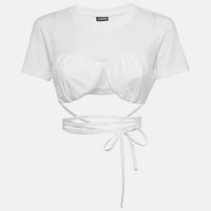 Pre Owned Jacquemus White Jersey Tie-Up Le Baci Crop Top S