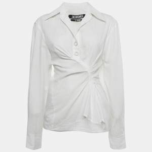 Pre Owned Jacquemus White Cotton Ruched Detail La Bomba Shirt M