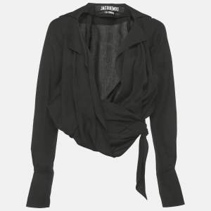 Pre Owned Jacquemus La Riviera Black Tie Detail Wrapped Crop Top S