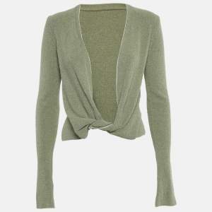 Pre Owned Jacquemus Light Khaki Cotton Blend Plunge Neck Le Gilet Noué Cardigan M