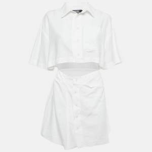 Pre Owned Jacquemus White Crepe Cut-Out Mini Dress M