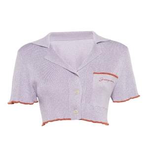 Pre Owned Jacquemus Purple Lurex Knit Le Haut Brilho Bowling Crop Top XS