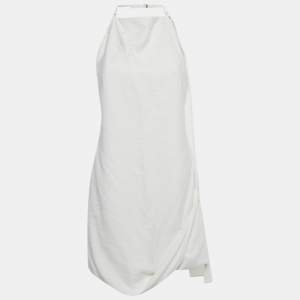 Pre Owned Jacquemus White Crepe Figuerolles Draped Halter Neck Mini Dress S