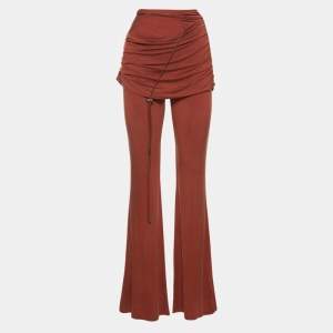 Pre Owned Jacquemus Burnt Orange Jersey Ruched Overlay Espelho Drawcord Trousers S 