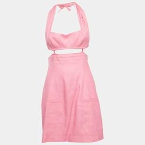 Pre Owned Jacquemus Pink Linen Blend Cut-Out La Robe Limao Mini Dress M
