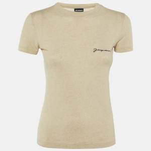 Pre Owned Jacquemus Beige Cotton & Linen Blend Fitted T-Shirt Tops