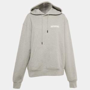 Pre Owned Jacquemus Grey Logo Print Cotton Hoodie M