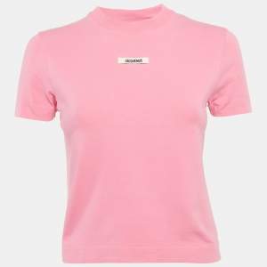 Pre Owned Jacquemus Pink Logo Plaque Cotton Knit T-Shirt S
