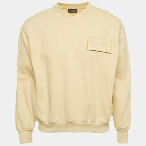Pre Owned Jacquemus Yellow Cotton Knit Logo Patch Sweatshirt XS