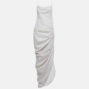 مملوكة مسبقًا فستان ماكسي جاكيموس بياقة ملتفة مزيج كتان بيج فاتح مقاس متوسط