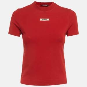 Pre Owned Jacquemus Red Logo Applique Jersey T-Shirt XS