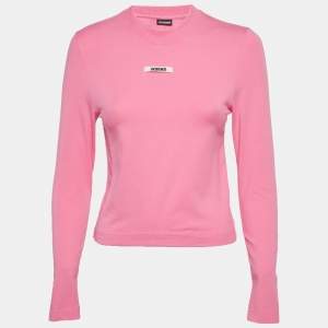 مملوكة مسبقًا بلوزة طويلة الأكمام من جيرسي باللون الوردي مع جروس جراين من جاكيموس بمقاس صغير جدًا