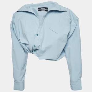 Pre Owned Jacquemus La Montagne Blue Cotton Cropped Shirt S