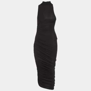 Pre Owned Jacquemus Black Jersey Ruched La Robe Piazza Midi Dress XS