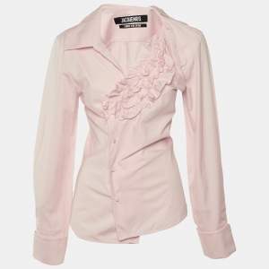 مملوكة مسبقًا Jacquemus Pink Cotton Poplin Ruffled Seville Top S