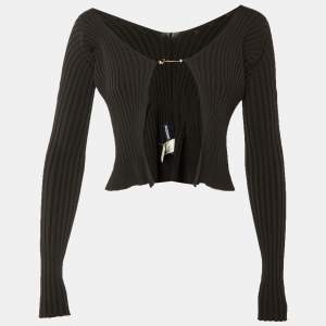 مملوكة مسبقًا Jacquemus Black Rib Knit Log Detail La Maille Pralu Top XS