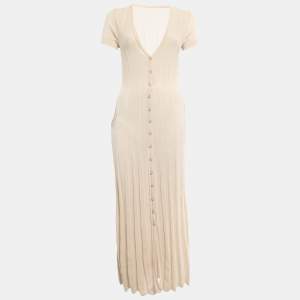 Jacquemus Beige Cotton Rib Knit Dolcedo La Robe Cardigan Dress M 