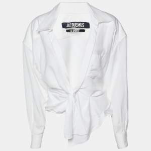 Jacquemus La Riviera White Tie Front Full Sleeve Cropped Shirt S 