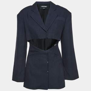 Jacquemus Navy Blue Cut-Out Detail Linen Blend La Veste Arles Blazer S