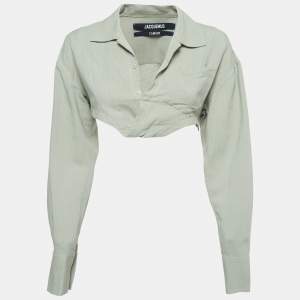 Jacquemus Green Linen Blend Asymmetric Crop Shirt S